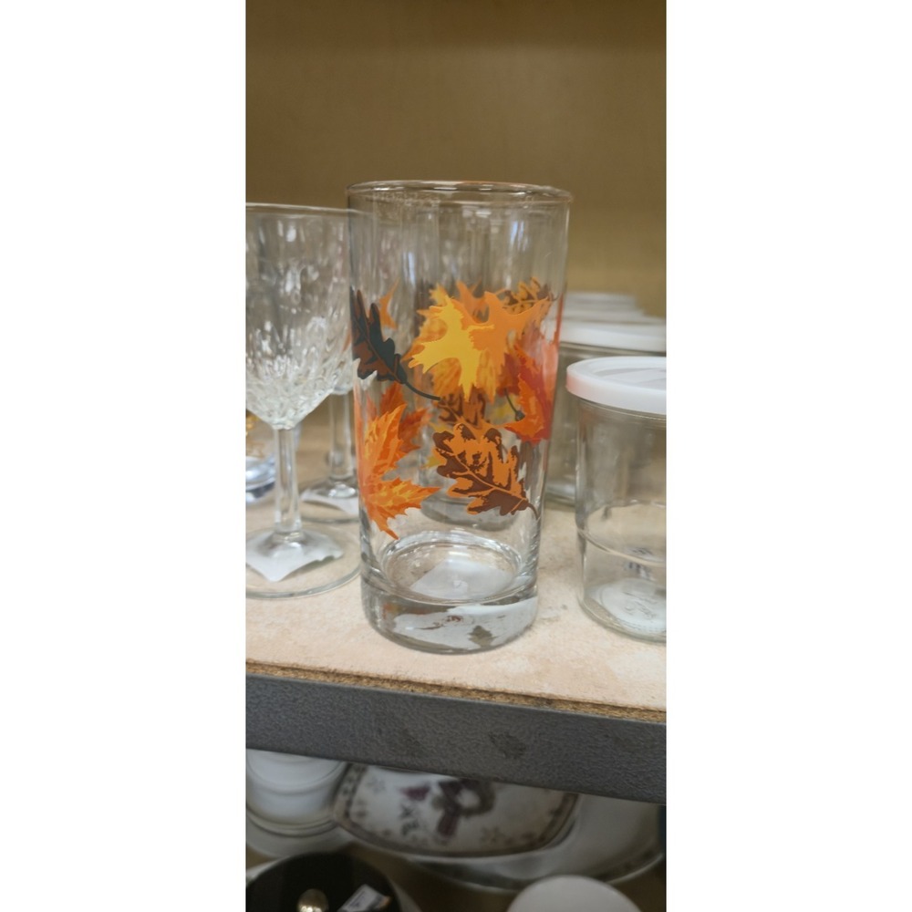 Vintage Libbey Crisa Fall Leaves 16 oz Highball Drinking Glasses ( Set Of  2  )
